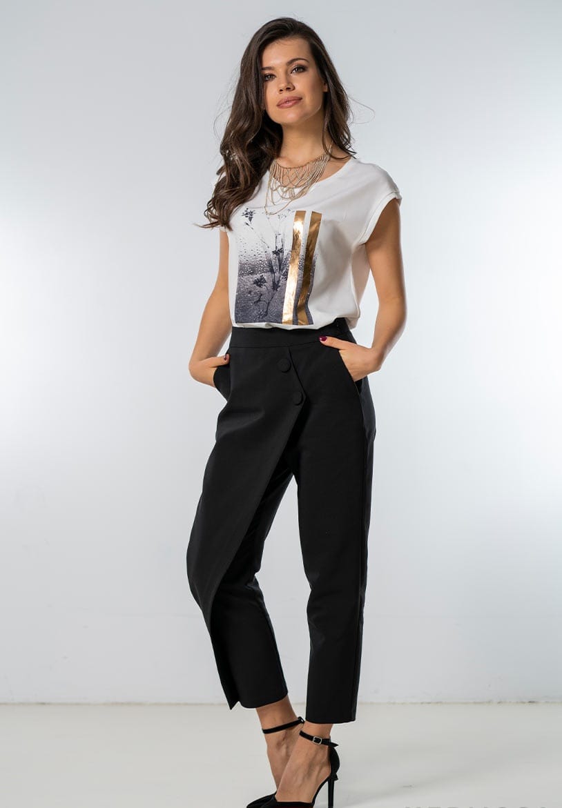 Pantaloni conici din tercot elastic