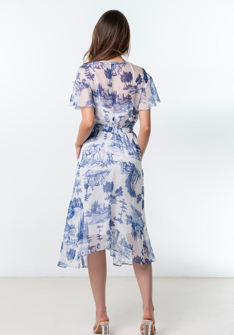 Rochie midi din voal cambrata in talie