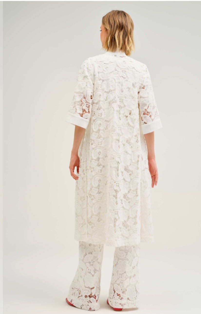 Kimono lung din dantelă brodată