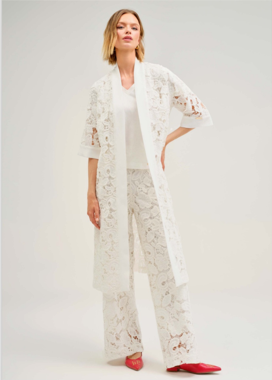 Kimono lung din dantelă brodată