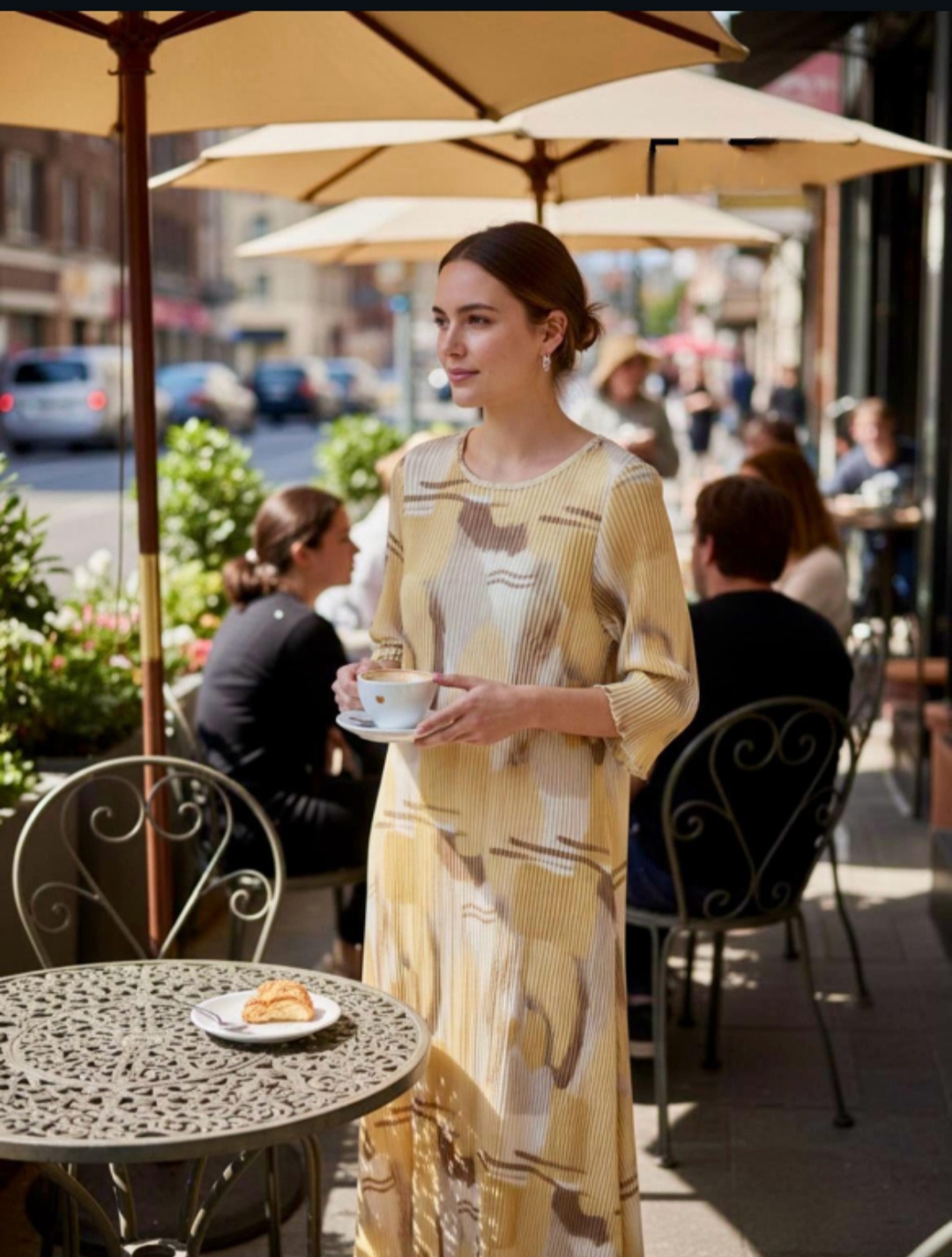 Rochie Midi Plisată cu Imprimeu Abstract