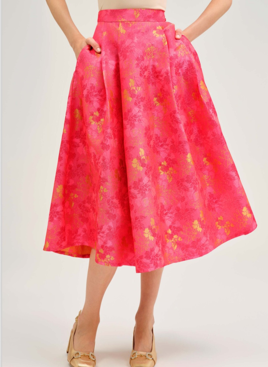 Fustă midi din brocart floral 