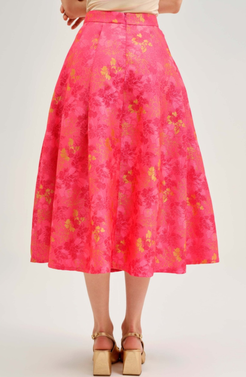 Fustă midi din brocart floral 