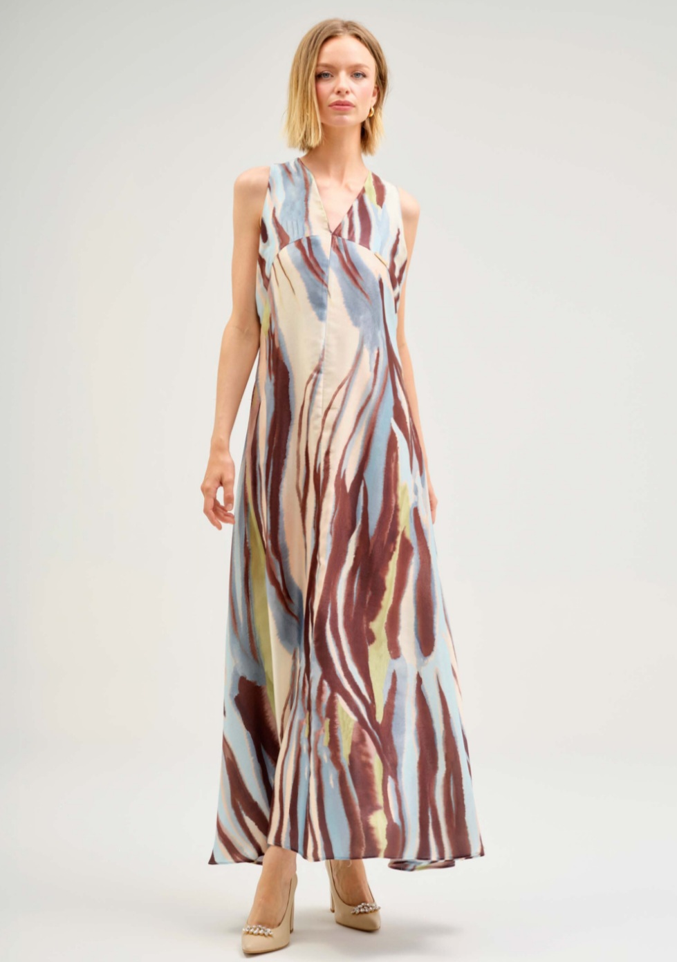 Rochie Maxi cu Imprimeu Abstract și Croială Fluidă 