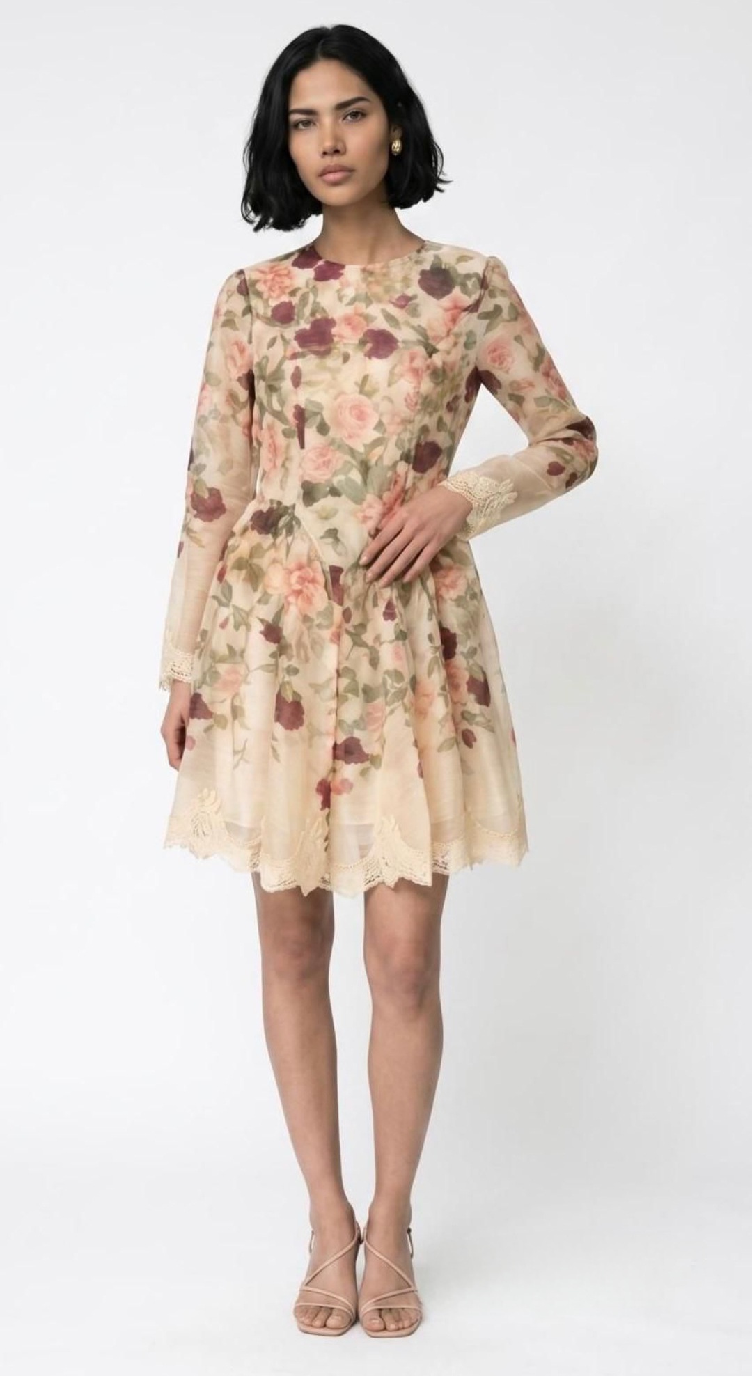 Rochie Mini din Organza cu Imprimeu Floral 
