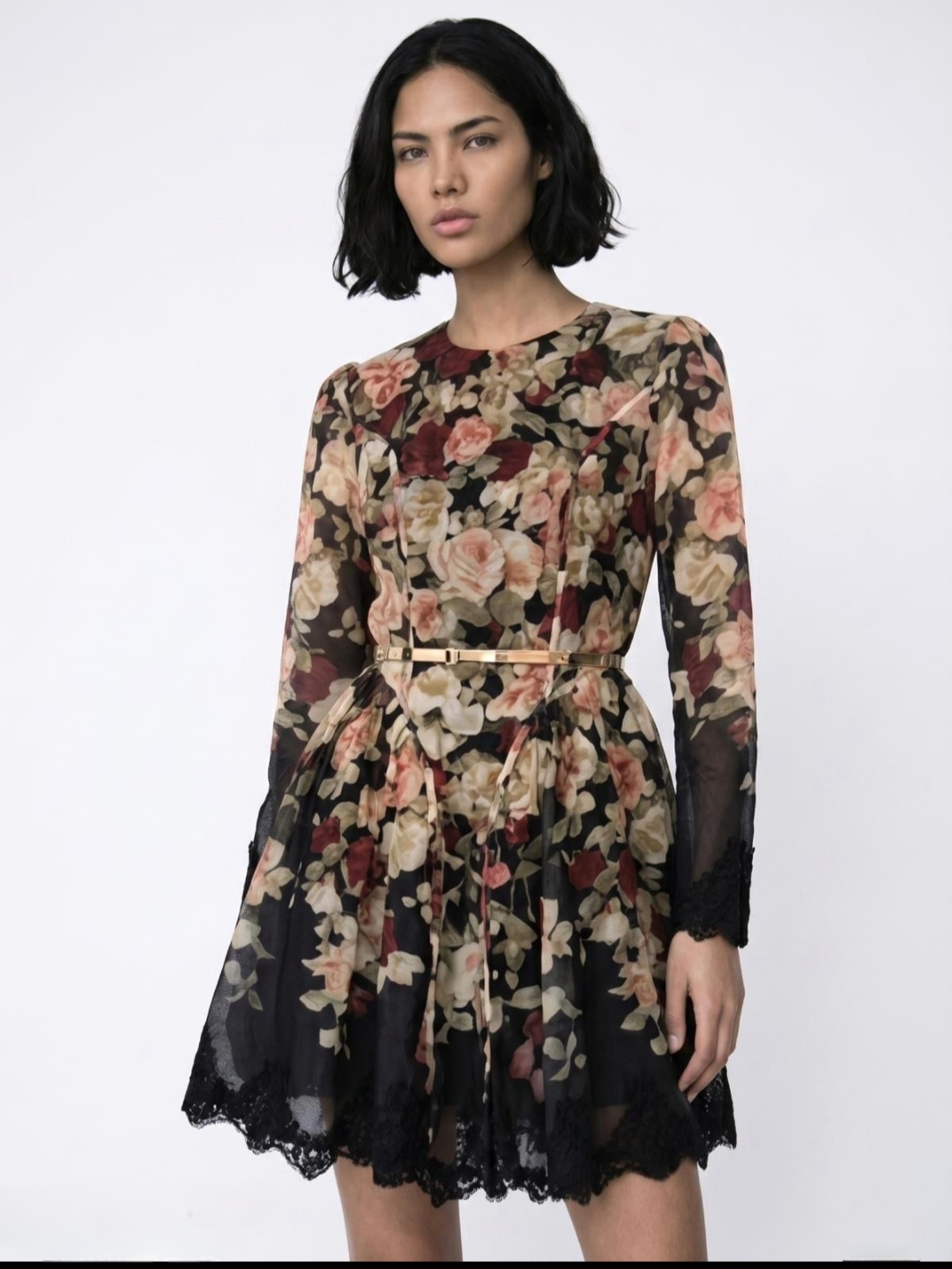 Rochie Mini din Organza cu Imprimeu Floral 