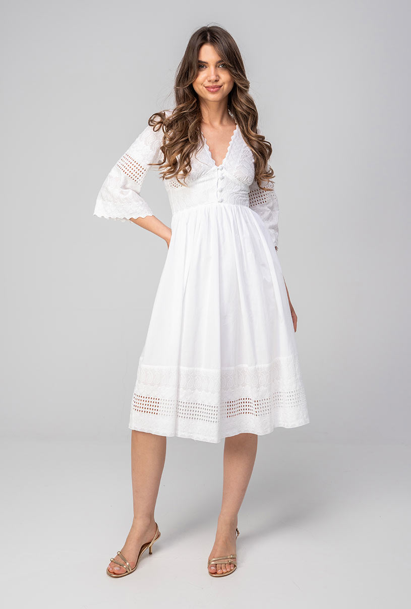 ​Rochie Fancy Albă Din Bumbac Brodat