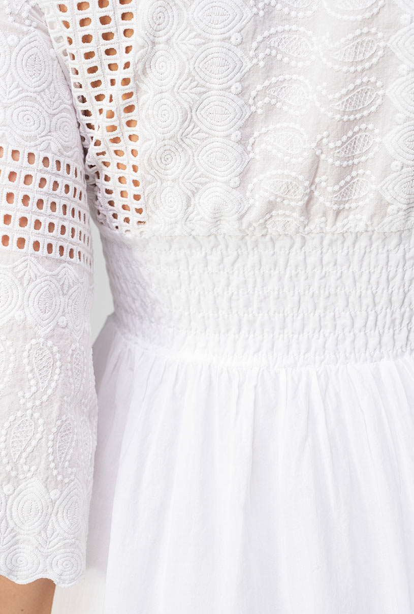 ​Rochie Fancy Albă Din Bumbac Brodat