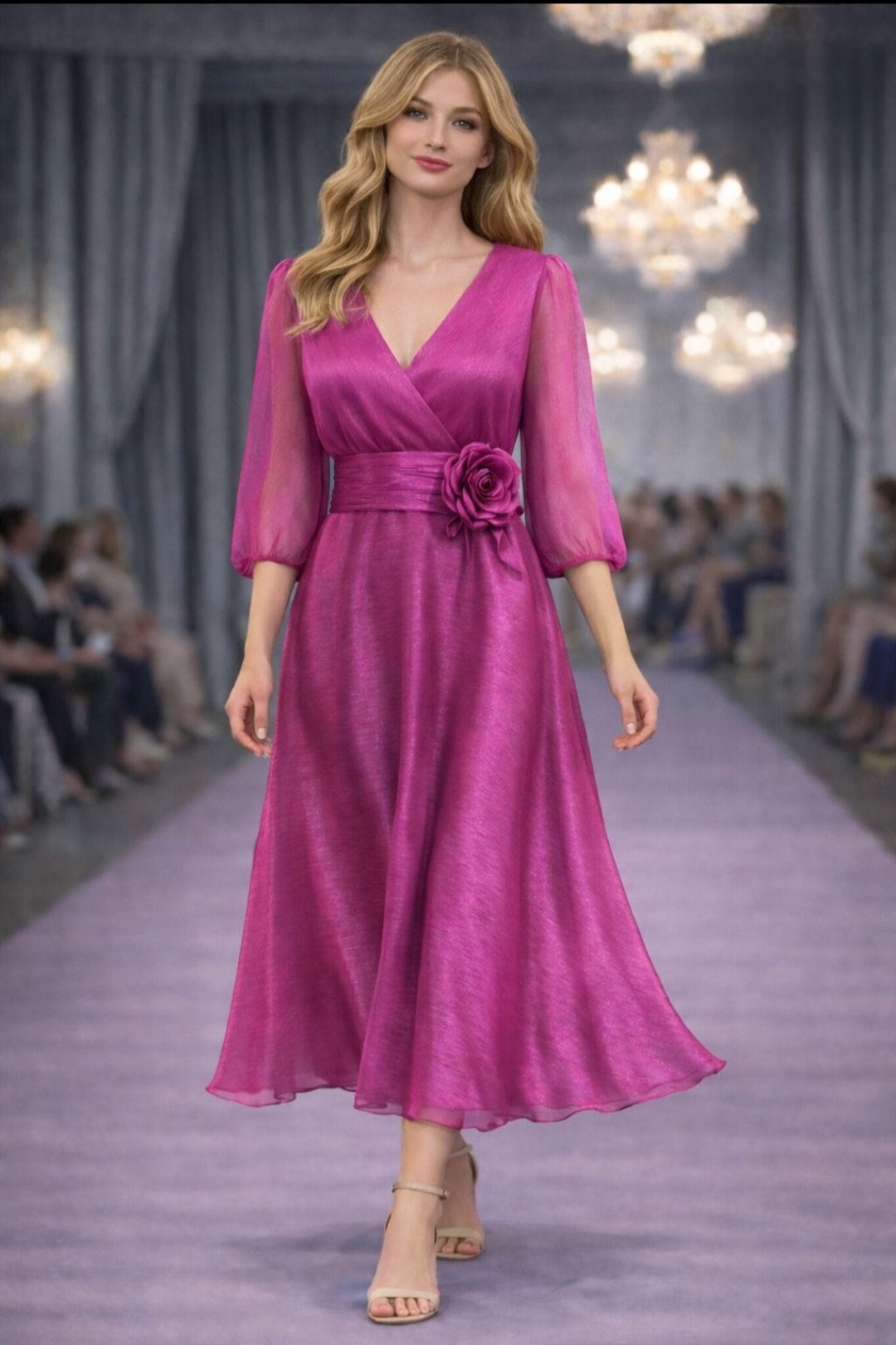 Rochie midi din organza satinată