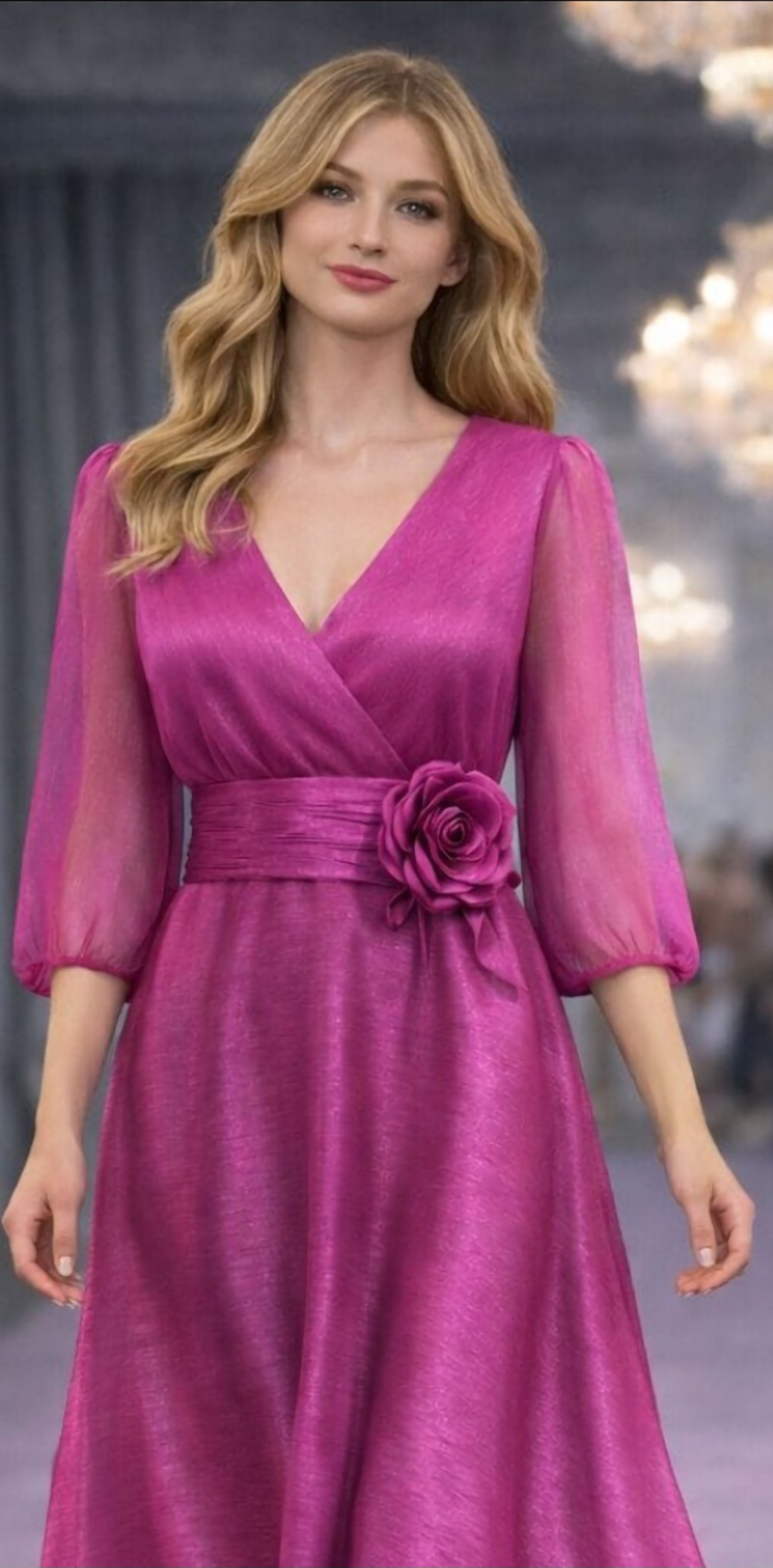 Rochie midi din organza satinată