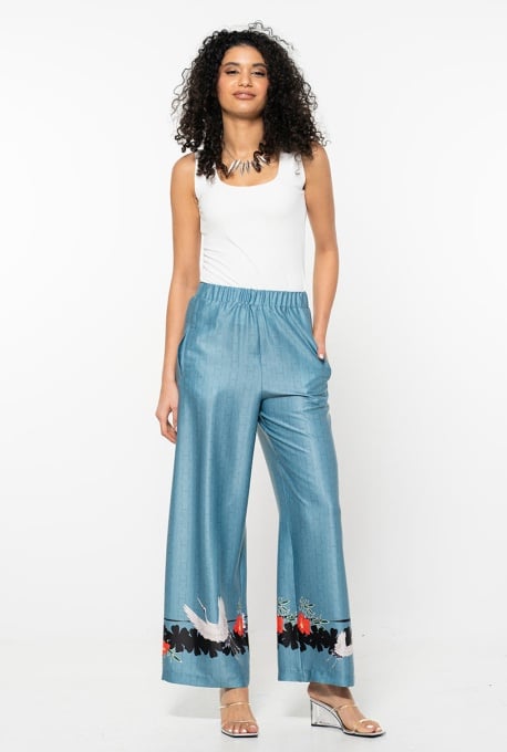 Pantaloni Palazzo Dasha Turcoaz – Eleganță în Ediție Limitată