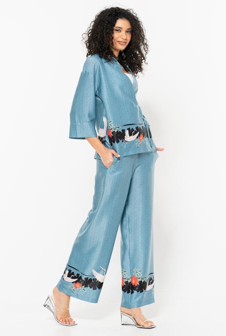 Bluză de Damă Albastră – Eleganță Fluidă în Stil Kimono