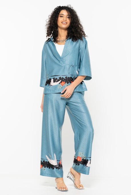 Bluză de Damă Albastră – Eleganță Fluidă în Stil Kimono