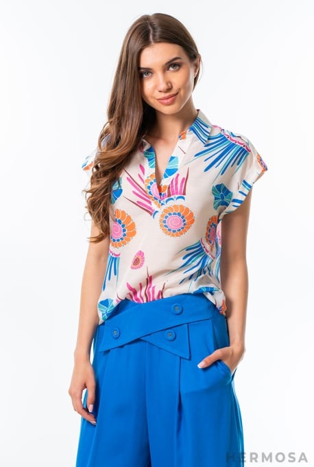 Bluză de Vară Elegantă cu Imprimeu Multicolor