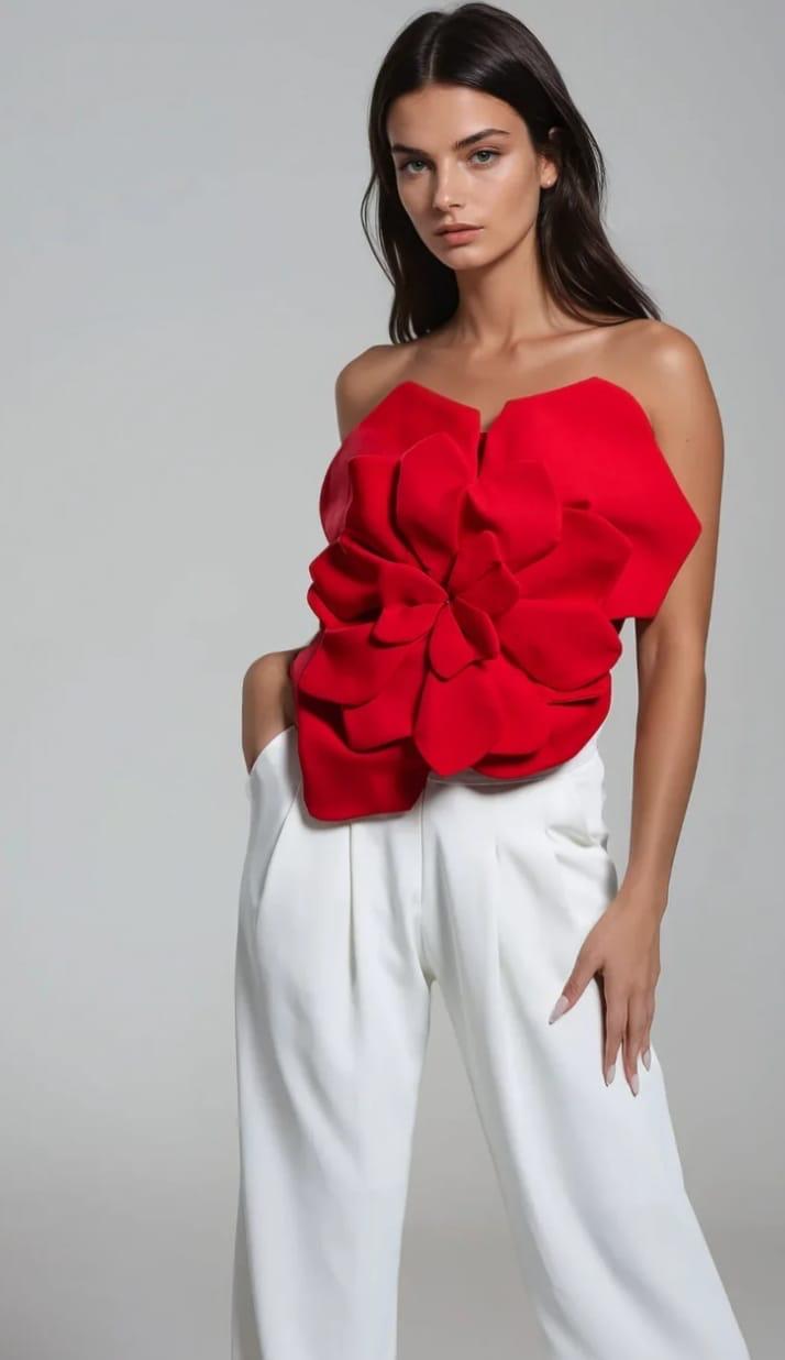 Top Corset Elegant cu Floare Statement 3D 
