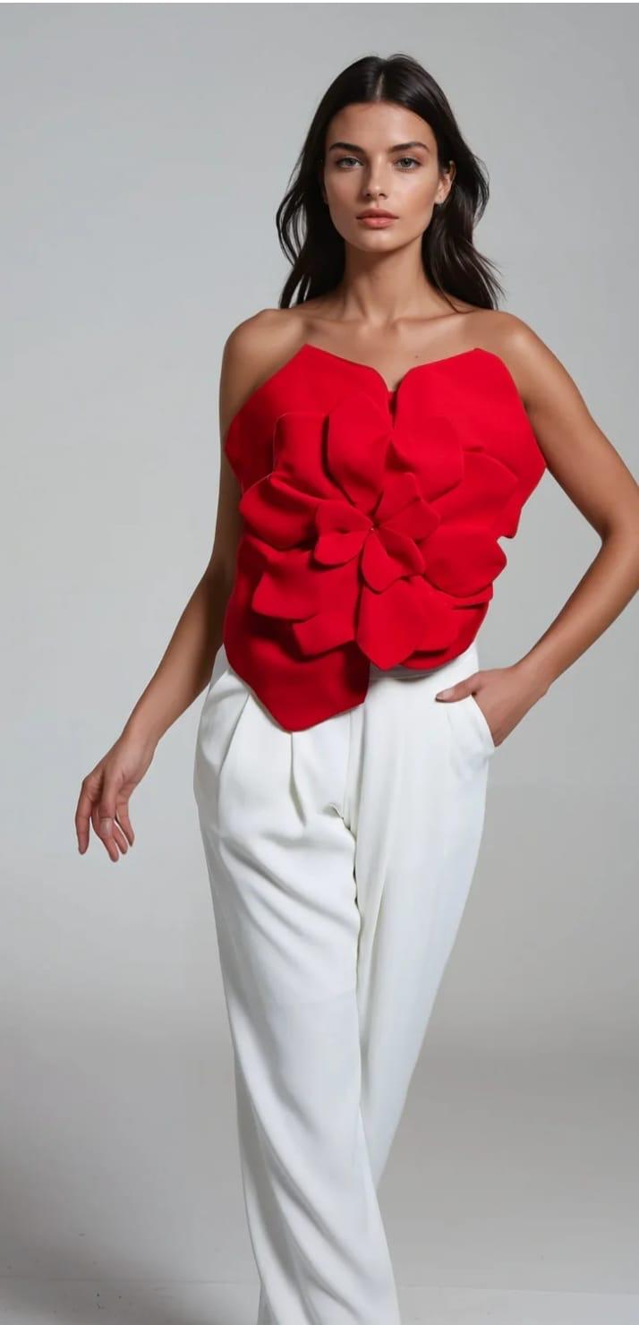 Top Corset Elegant cu Floare Statement 3D 