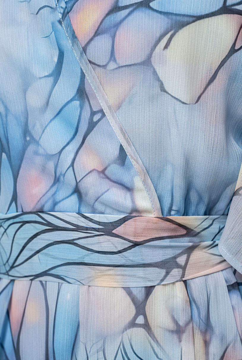 Rochie Midi Vaporoasă din Voal cu Imprimeu Abstract 