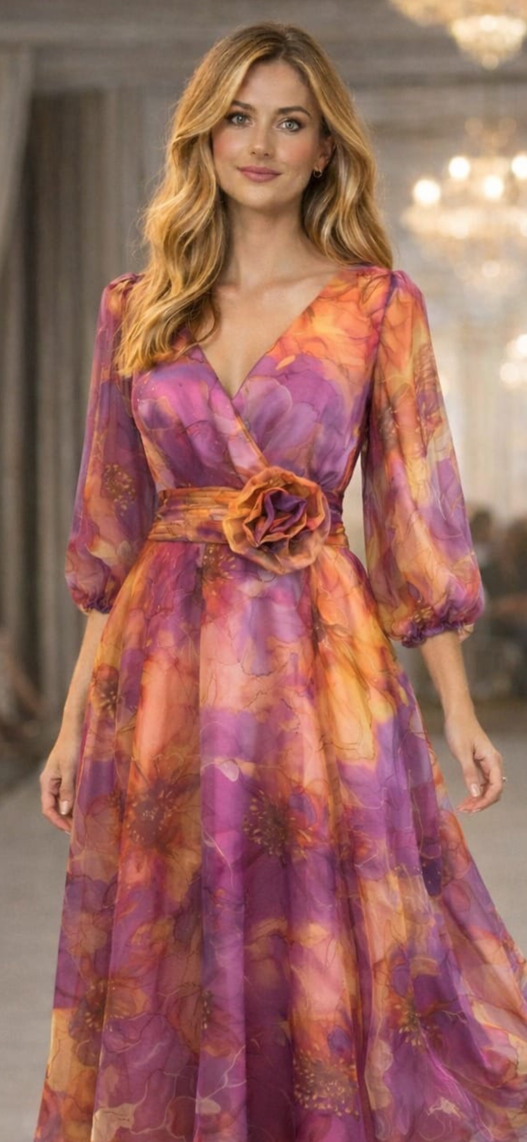 Rochie Midi Elegantă din Voal cu Imprimeu Floral 