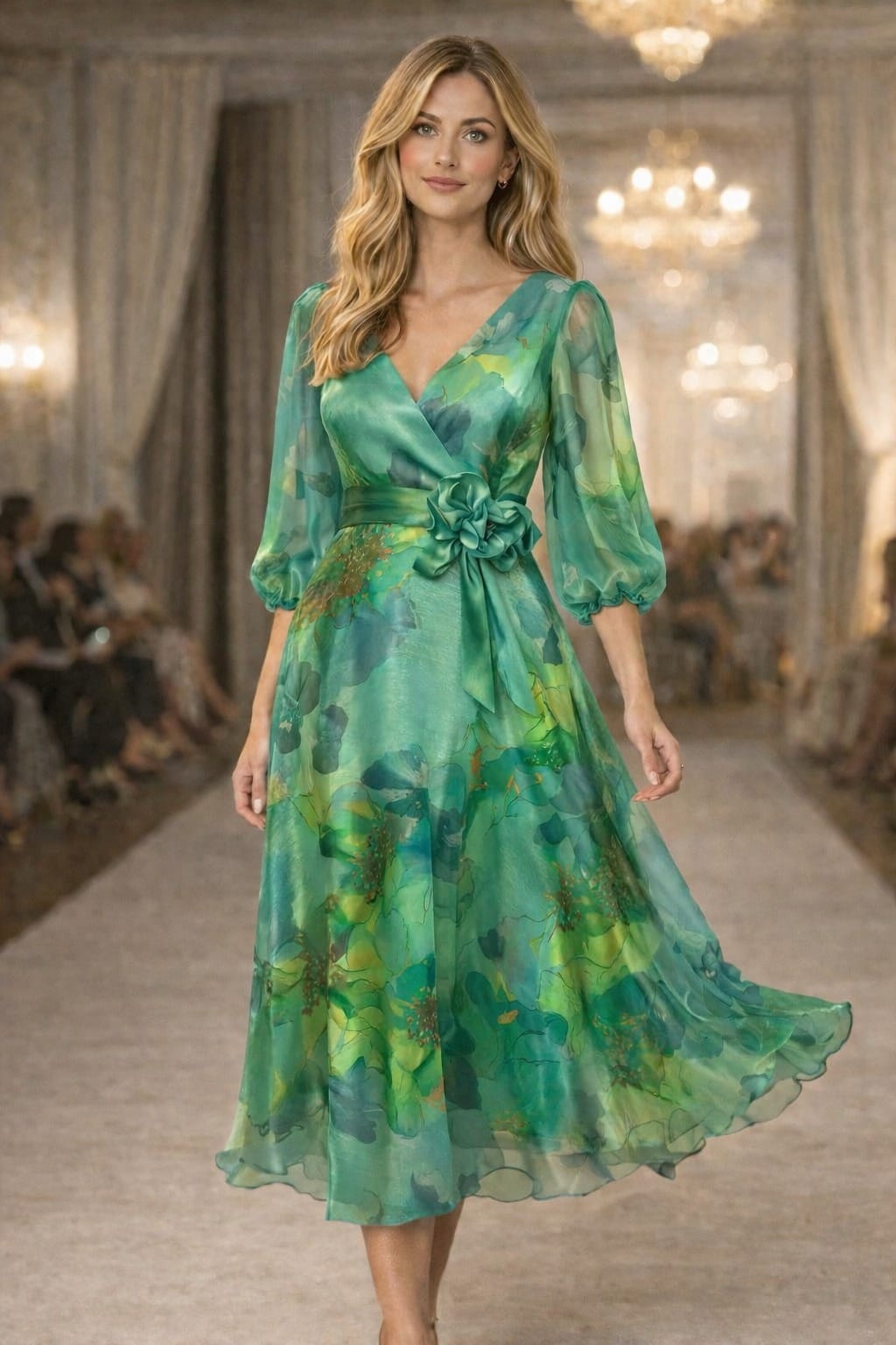Rochie Midi Elegantă din Voal cu Imprimeu Floral 