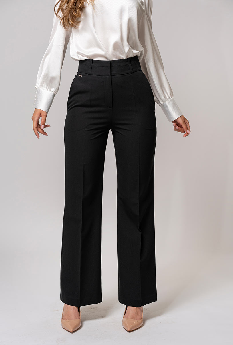 Pantalon Dama Nassira Negru – Eleganță și Stil Wide-Leg 