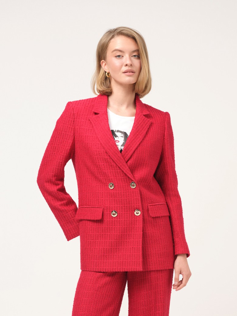 Sacou din Tweed Texturat – Roșu Vibrant