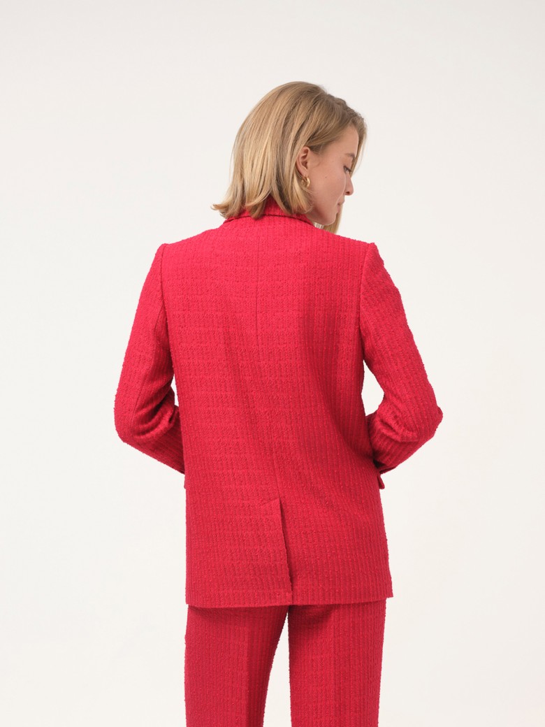Sacou din Tweed Texturat – Roșu Vibrant
