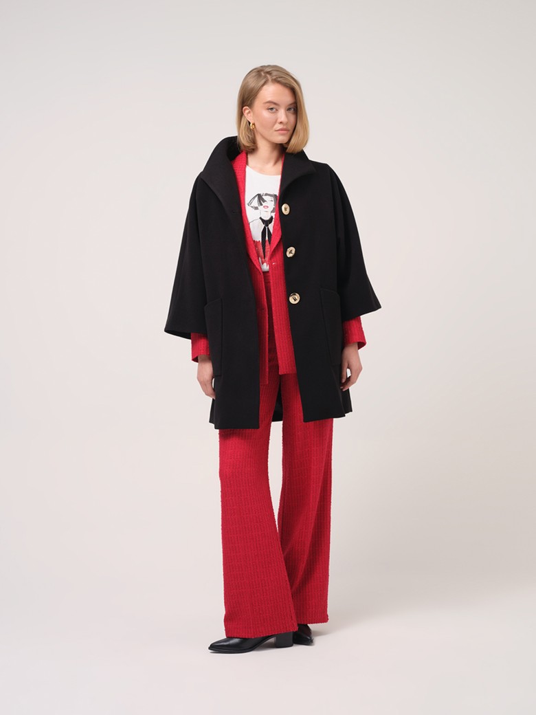 Pantaloni Evazați din Tweed Texturat – Roșu Vibrant