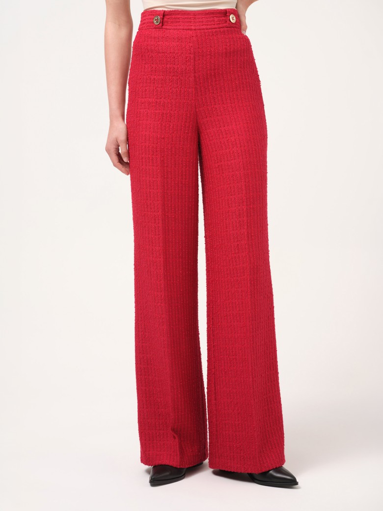 Pantaloni Evazați din Tweed Texturat – Roșu Vibrant