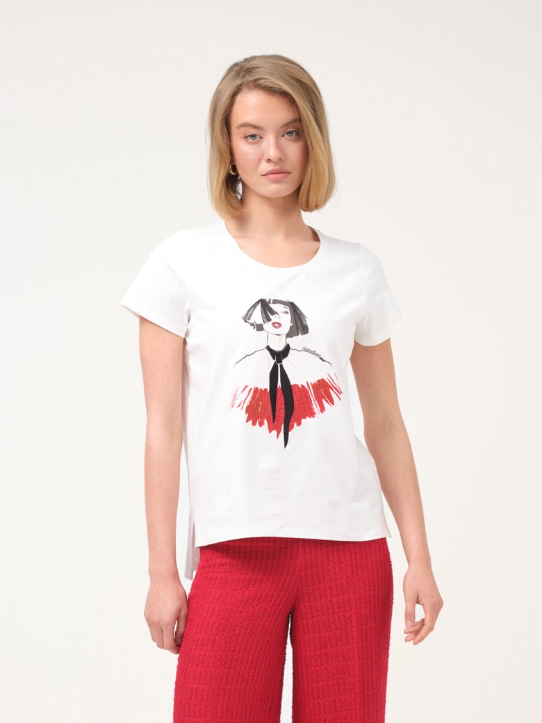 Tricou Dama Alb cu Imprimeu Artistic Fashion 