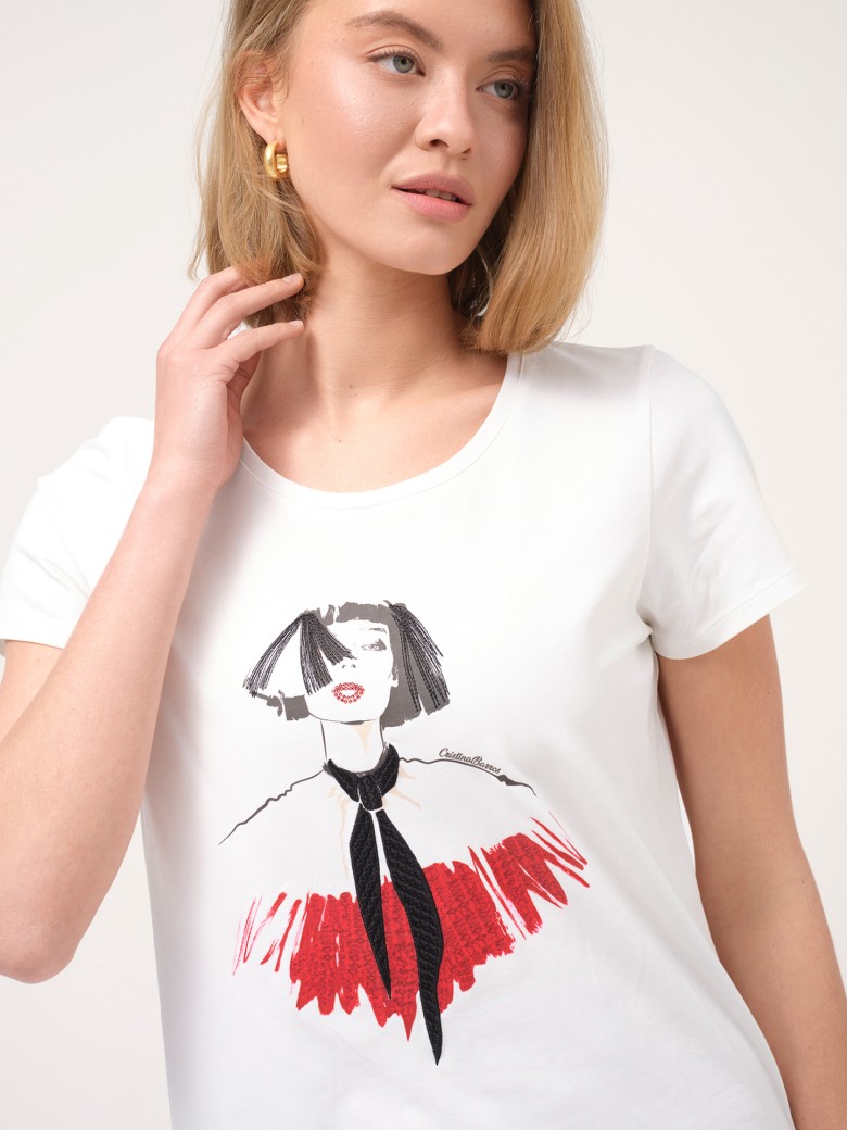 Tricou Dama Alb cu Imprimeu Artistic Fashion 