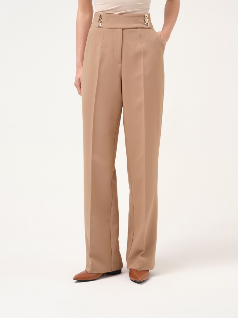 Pantaloni Drepți cu Talie Înaltă – Nuanță Bej / Camel Deschis