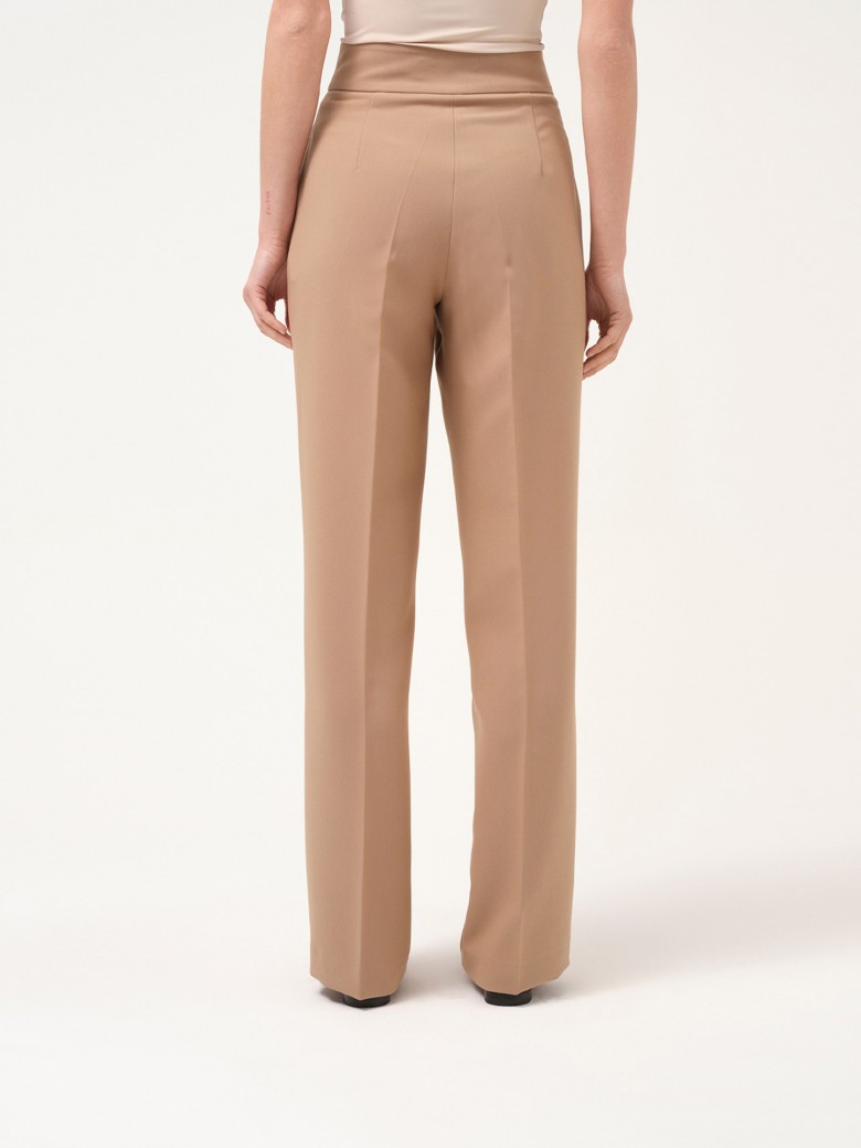 Pantaloni Drepți cu Talie Înaltă – Nuanță Bej / Camel Deschis