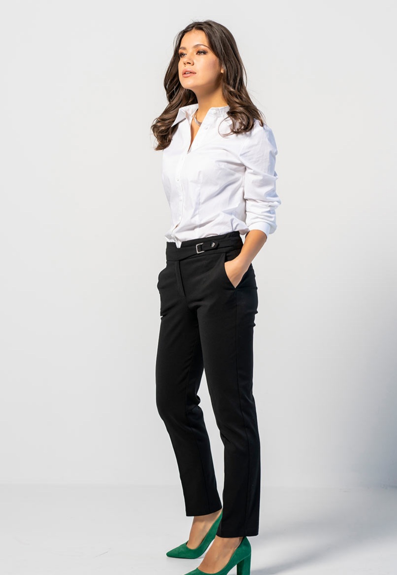 Pantaloni drepti din tercot elastic cu buzunare functionale